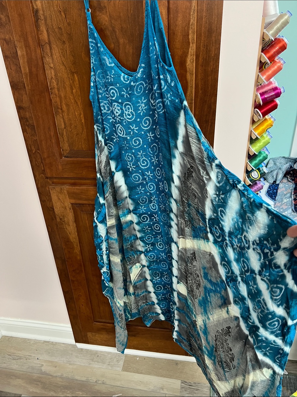 Teal Blue Patterned Tie-Dye Flowy Jumpsuit